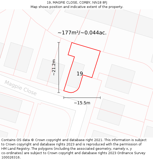 19, MAGPIE CLOSE, CORBY, NN18 8FJ: Plot and title map