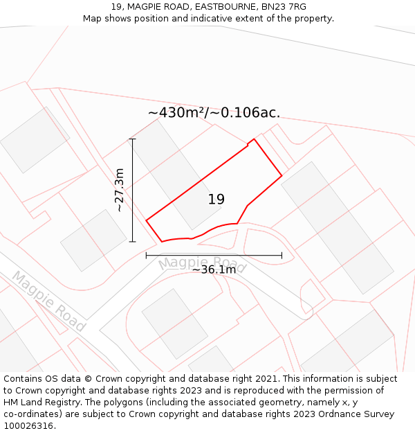 19, MAGPIE ROAD, EASTBOURNE, BN23 7RG: Plot and title map