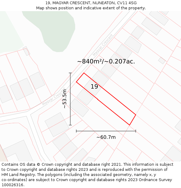 19, MAGYAR CRESCENT, NUNEATON, CV11 4SG: Plot and title map
