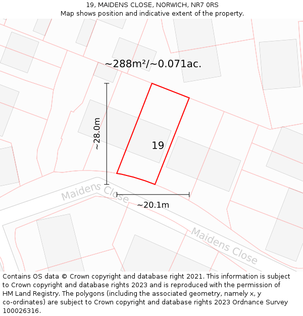 19, MAIDENS CLOSE, NORWICH, NR7 0RS: Plot and title map