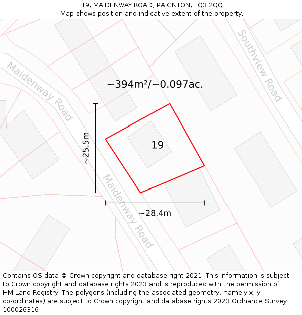 19, MAIDENWAY ROAD, PAIGNTON, TQ3 2QQ: Plot and title map