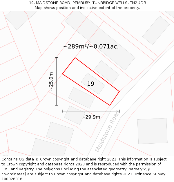 19, MAIDSTONE ROAD, PEMBURY, TUNBRIDGE WELLS, TN2 4DB: Plot and title map