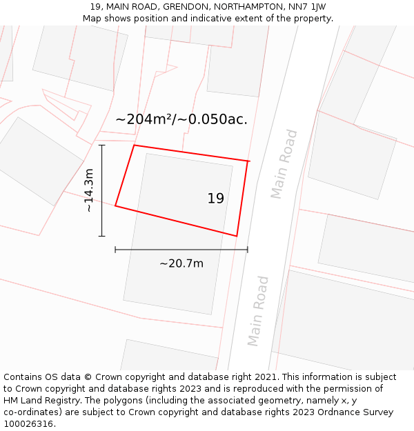 19, MAIN ROAD, GRENDON, NORTHAMPTON, NN7 1JW: Plot and title map