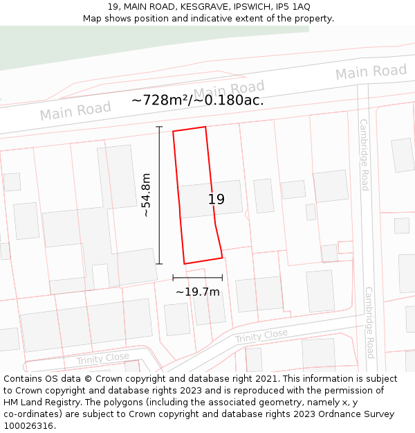 19, MAIN ROAD, KESGRAVE, IPSWICH, IP5 1AQ: Plot and title map