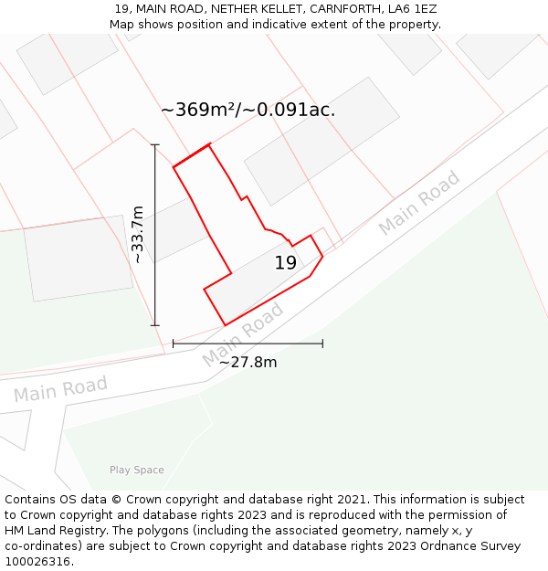 19, MAIN ROAD, NETHER KELLET, CARNFORTH, LA6 1EZ: Plot and title map