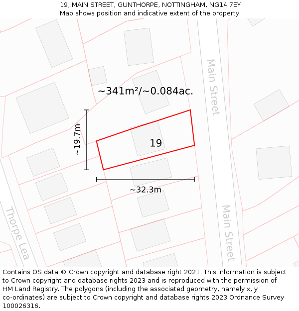 19, MAIN STREET, GUNTHORPE, NOTTINGHAM, NG14 7EY: Plot and title map