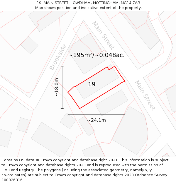 19, MAIN STREET, LOWDHAM, NOTTINGHAM, NG14 7AB: Plot and title map