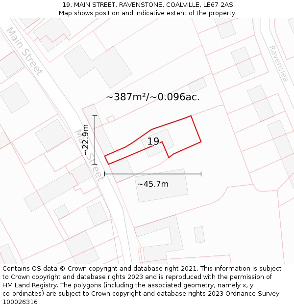 19, MAIN STREET, RAVENSTONE, COALVILLE, LE67 2AS: Plot and title map