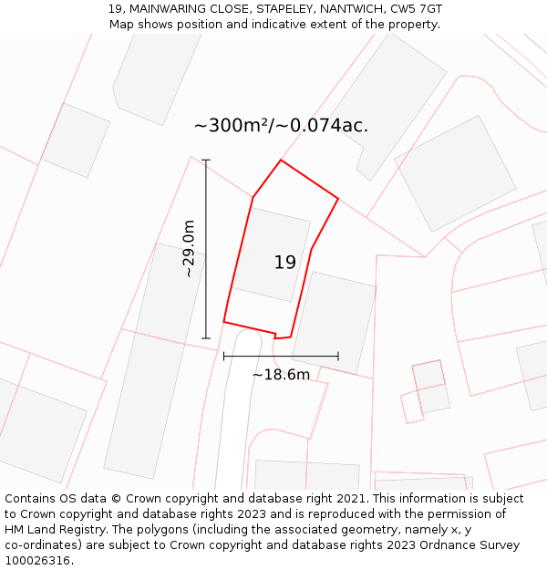 19, MAINWARING CLOSE, STAPELEY, NANTWICH, CW5 7GT: Plot and title map