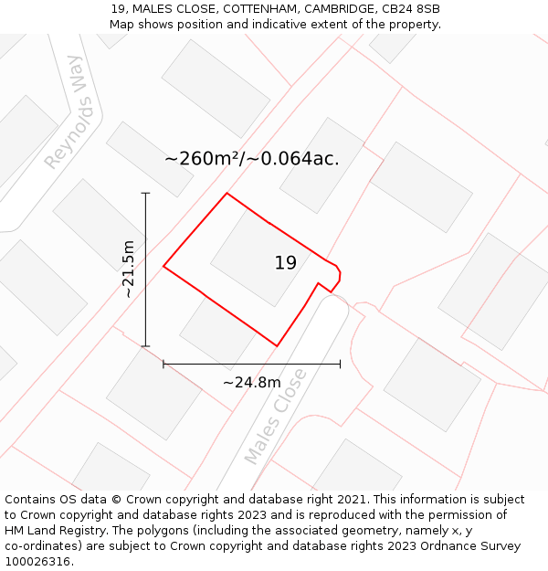 19, MALES CLOSE, COTTENHAM, CAMBRIDGE, CB24 8SB: Plot and title map