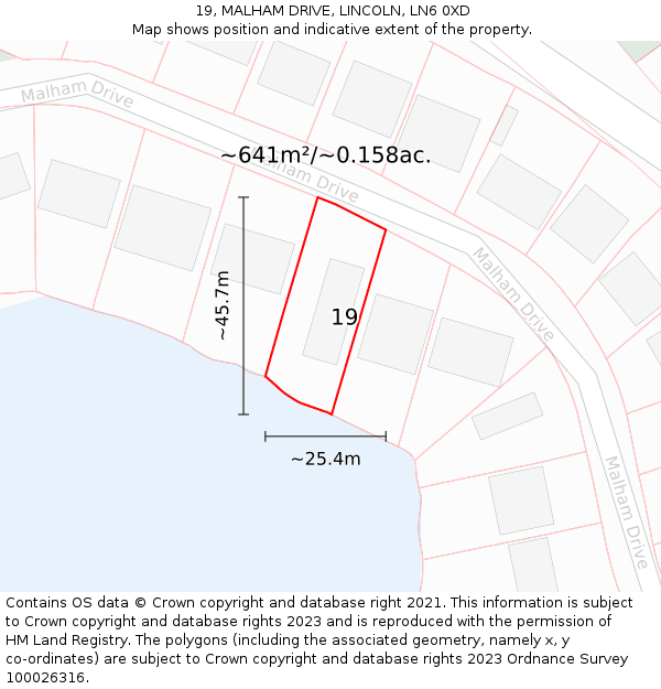19, MALHAM DRIVE, LINCOLN, LN6 0XD: Plot and title map