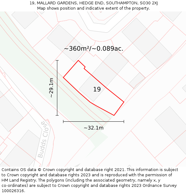 19, MALLARD GARDENS, HEDGE END, SOUTHAMPTON, SO30 2XJ: Plot and title map
