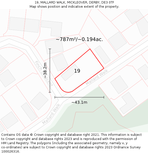 19, MALLARD WALK, MICKLEOVER, DERBY, DE3 0TF: Plot and title map