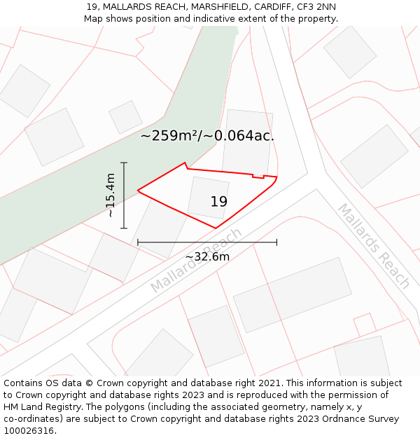 19, MALLARDS REACH, MARSHFIELD, CARDIFF, CF3 2NN: Plot and title map