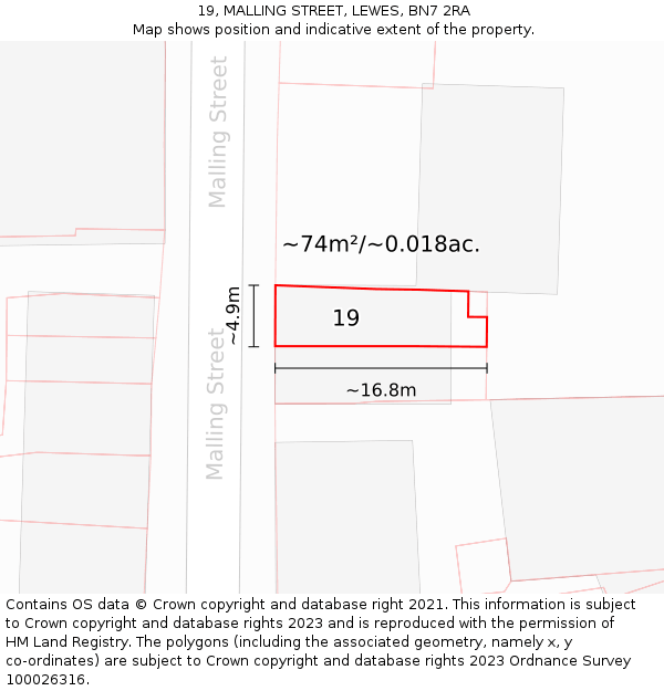 19, MALLING STREET, LEWES, BN7 2RA: Plot and title map