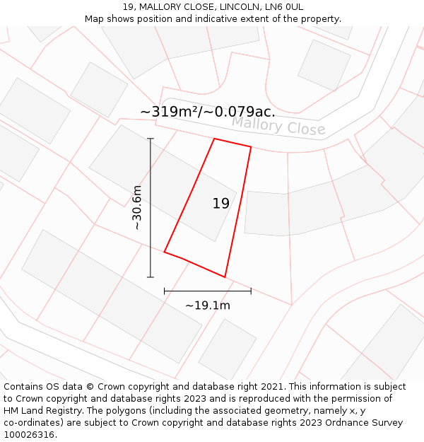 19, MALLORY CLOSE, LINCOLN, LN6 0UL: Plot and title map