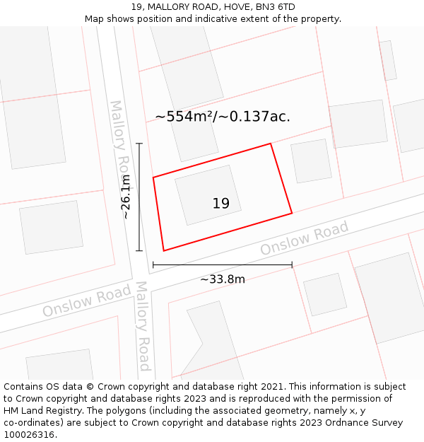 19, MALLORY ROAD, HOVE, BN3 6TD: Plot and title map