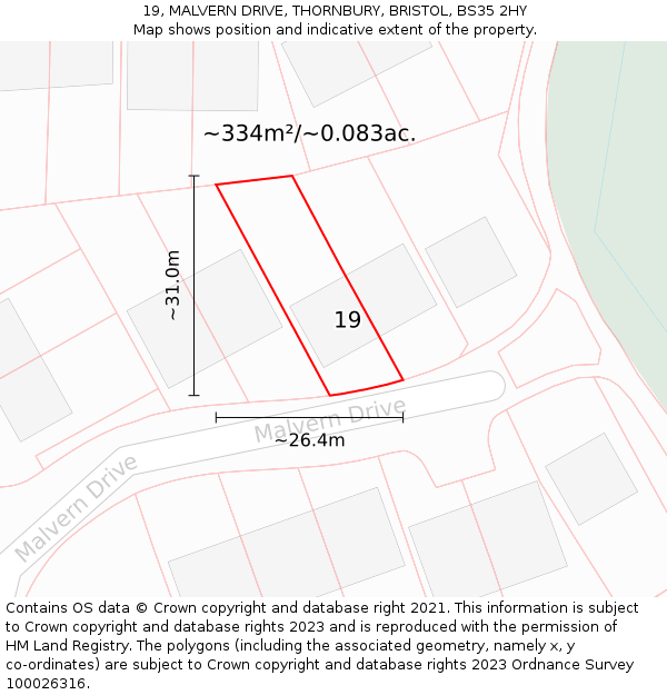 19, MALVERN DRIVE, THORNBURY, BRISTOL, BS35 2HY: Plot and title map