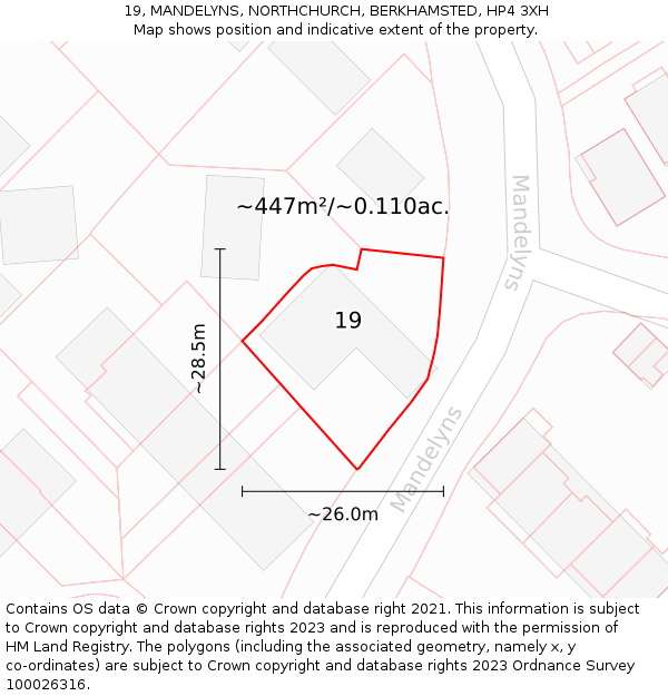 19, MANDELYNS, NORTHCHURCH, BERKHAMSTED, HP4 3XH: Plot and title map