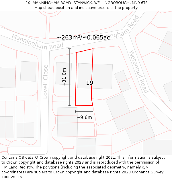 19, MANNINGHAM ROAD, STANWICK, WELLINGBOROUGH, NN9 6TF: Plot and title map