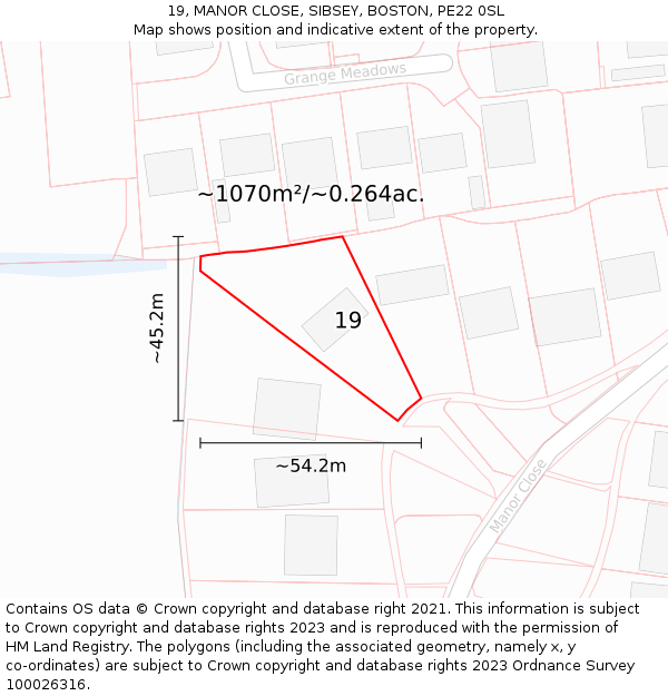 19, MANOR CLOSE, SIBSEY, BOSTON, PE22 0SL: Plot and title map