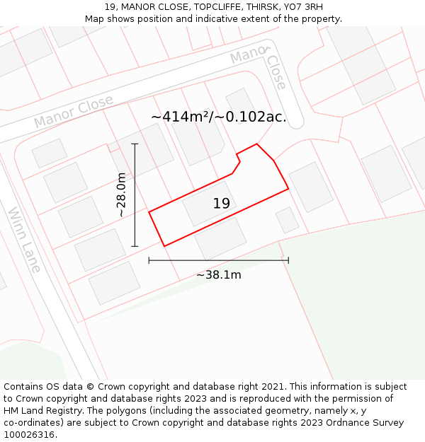 19, MANOR CLOSE, TOPCLIFFE, THIRSK, YO7 3RH: Plot and title map