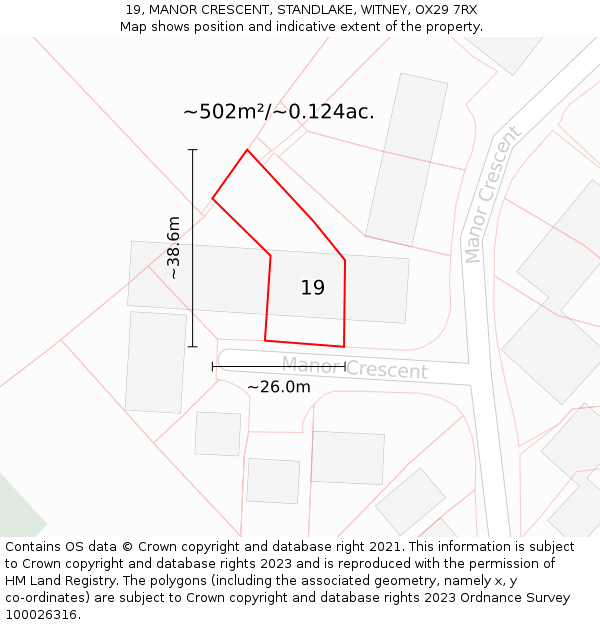 19, MANOR CRESCENT, STANDLAKE, WITNEY, OX29 7RX: Plot and title map