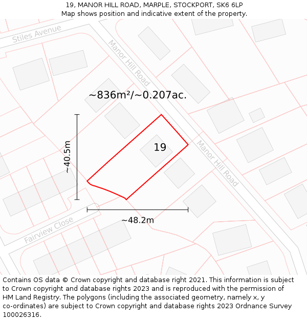 19, MANOR HILL ROAD, MARPLE, STOCKPORT, SK6 6LP: Plot and title map