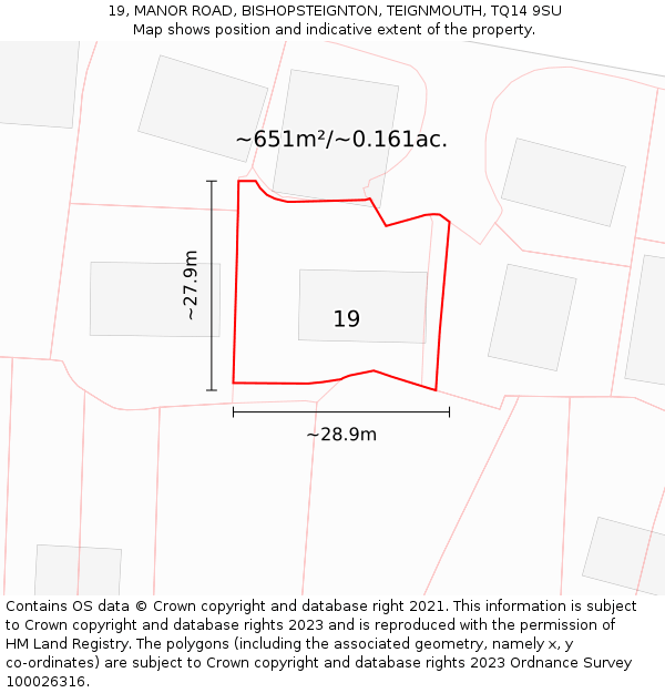 19, MANOR ROAD, BISHOPSTEIGNTON, TEIGNMOUTH, TQ14 9SU: Plot and title map