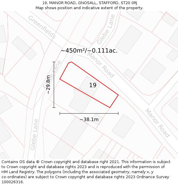 19, MANOR ROAD, GNOSALL, STAFFORD, ST20 0RJ: Plot and title map