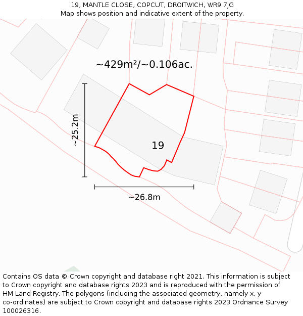 19, MANTLE CLOSE, COPCUT, DROITWICH, WR9 7JG: Plot and title map