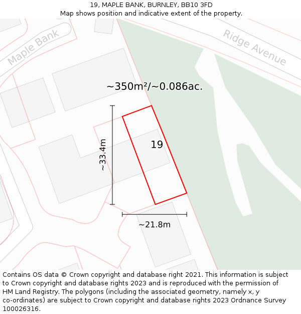 19, MAPLE BANK, BURNLEY, BB10 3FD: Plot and title map