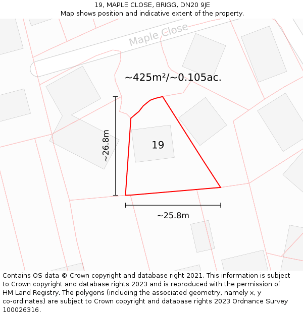19, MAPLE CLOSE, BRIGG, DN20 9JE: Plot and title map