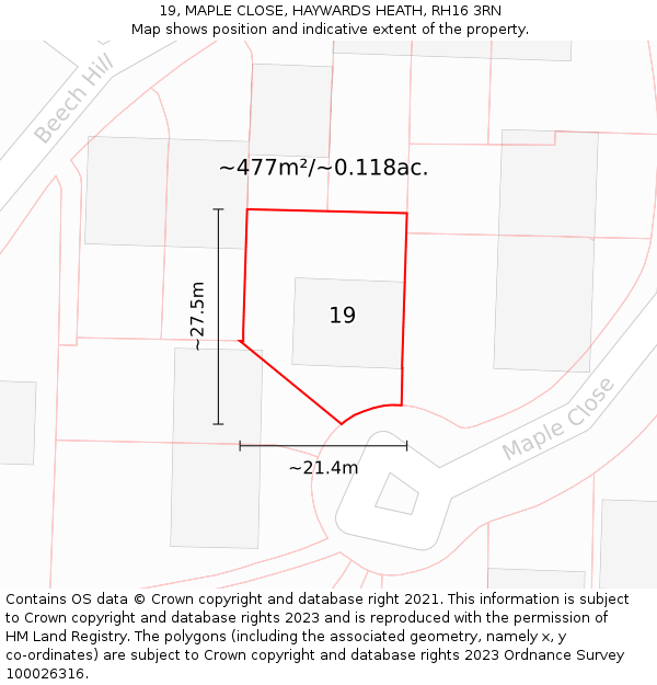 19, MAPLE CLOSE, HAYWARDS HEATH, RH16 3RN: Plot and title map
