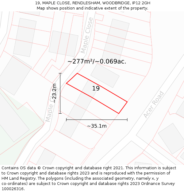 19, MAPLE CLOSE, RENDLESHAM, WOODBRIDGE, IP12 2GH: Plot and title map