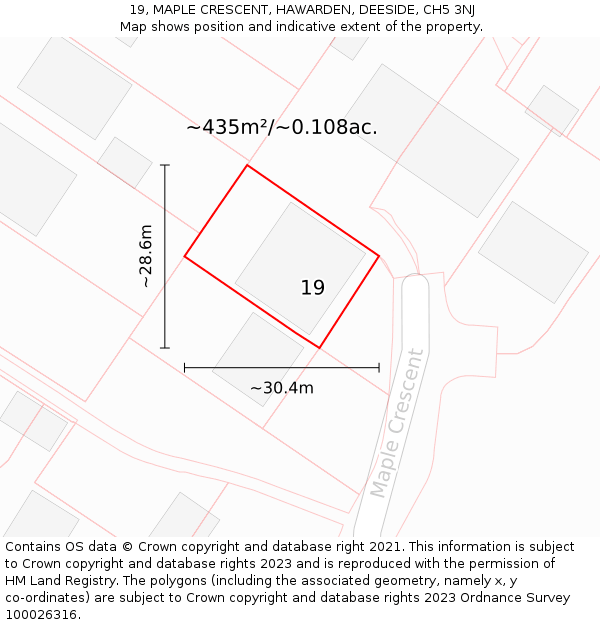 19, MAPLE CRESCENT, HAWARDEN, DEESIDE, CH5 3NJ: Plot and title map