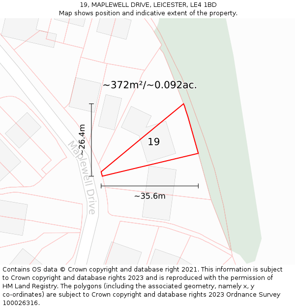 19, MAPLEWELL DRIVE, LEICESTER, LE4 1BD: Plot and title map
