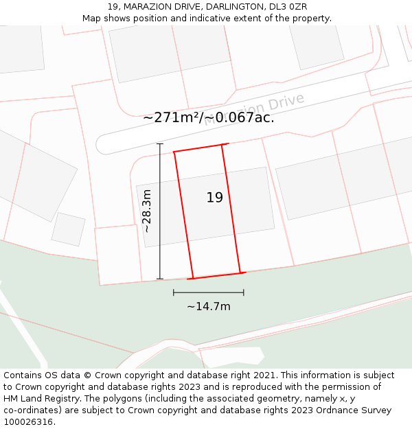 19, MARAZION DRIVE, DARLINGTON, DL3 0ZR: Plot and title map