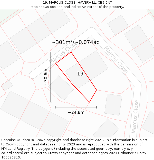 19, MARCUS CLOSE, HAVERHILL, CB9 0NT: Plot and title map