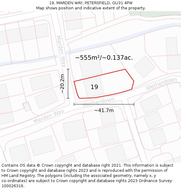 19, MARDEN WAY, PETERSFIELD, GU31 4PW: Plot and title map