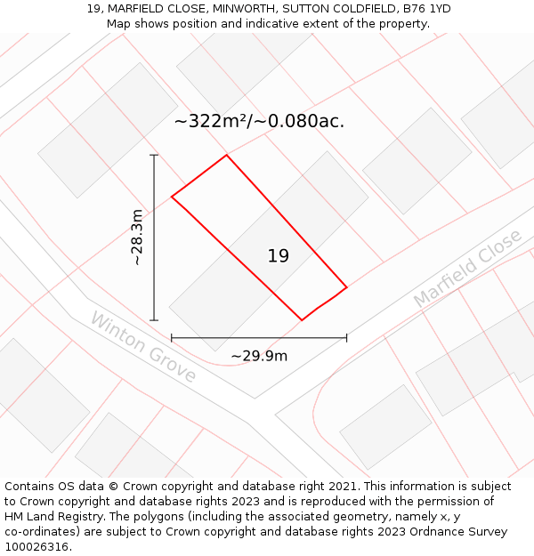 19, MARFIELD CLOSE, MINWORTH, SUTTON COLDFIELD, B76 1YD: Plot and title map