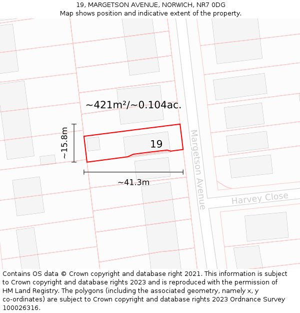 19, MARGETSON AVENUE, NORWICH, NR7 0DG: Plot and title map
