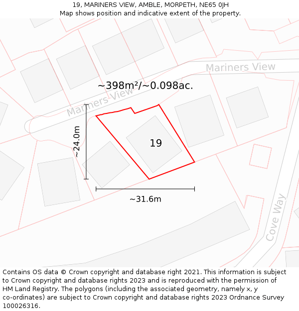 19, MARINERS VIEW, AMBLE, MORPETH, NE65 0JH: Plot and title map