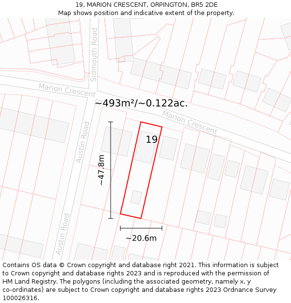 19, MARION CRESCENT, ORPINGTON, BR5 2DE: Plot and title map
