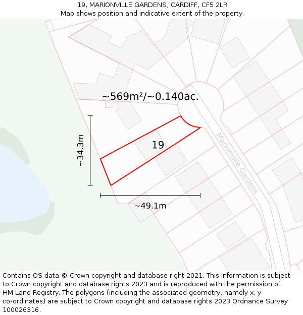 19, MARIONVILLE GARDENS, CARDIFF, CF5 2LR: Plot and title map