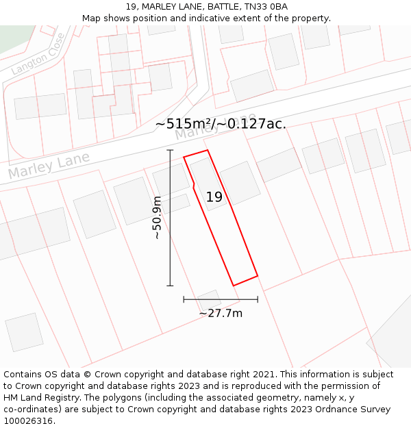 19, MARLEY LANE, BATTLE, TN33 0BA: Plot and title map