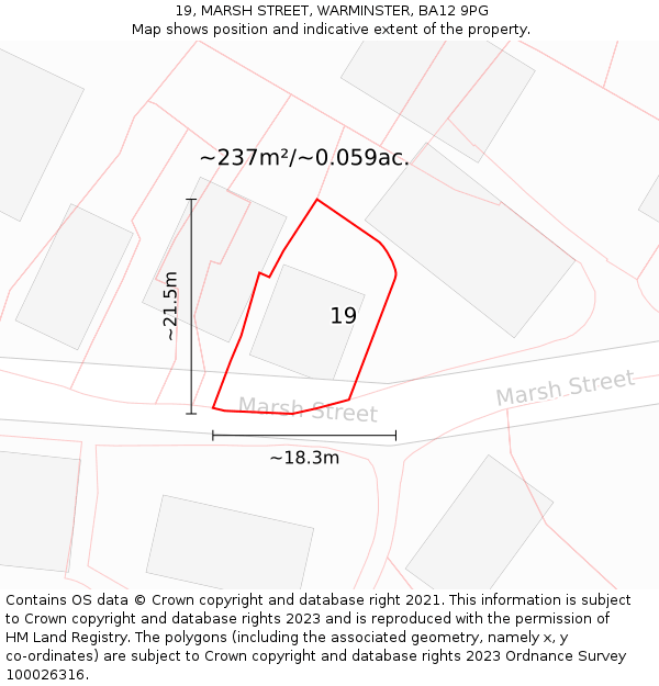 19, MARSH STREET, WARMINSTER, BA12 9PG: Plot and title map