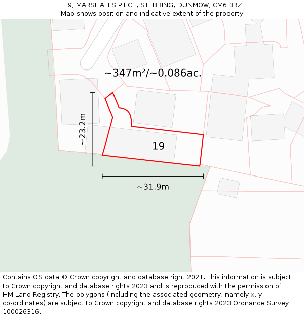 19, MARSHALLS PIECE, STEBBING, DUNMOW, CM6 3RZ: Plot and title map