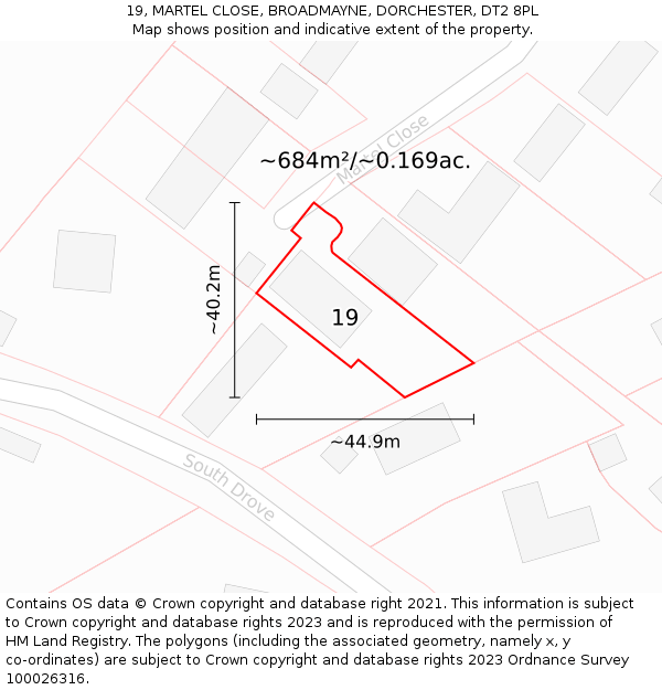 19, MARTEL CLOSE, BROADMAYNE, DORCHESTER, DT2 8PL: Plot and title map