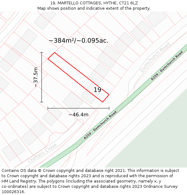 19, MARTELLO COTTAGES, HYTHE, CT21 6LZ: Plot and title map